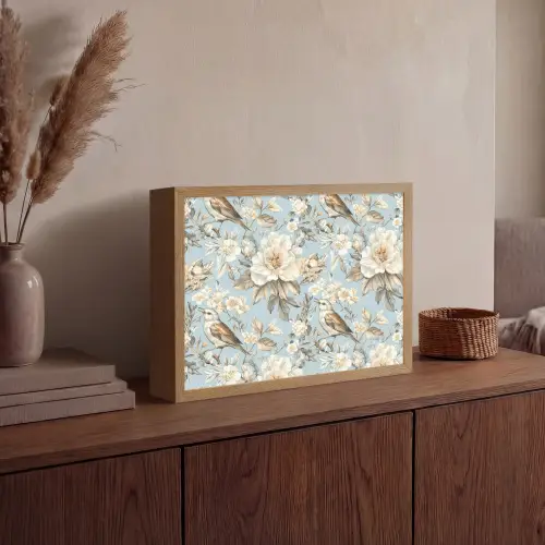 Botanisch - Zangvogel - Blauw Light Box met batterij (Wandlamp) middel 907 -sfeer2