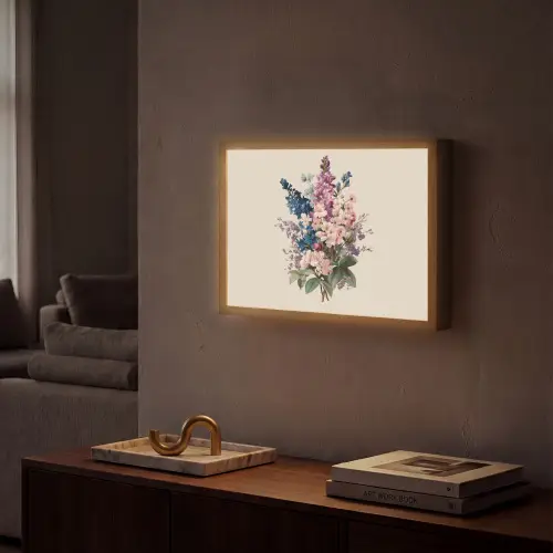 Boeket - Beige - Harmonieus - Subtiel Light Box met batterij (Wandlamp) middel -sfeer1