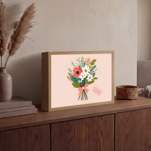 Boeket - Strikje - Kaartje - Quote Light Box met batterij (Wandlamp) middel -sfeer2