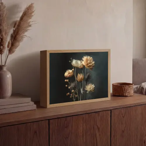 Boeket - Bloemen - Licht - Zwart Light Box met batterij (Wandlamp) middel -sfeer2