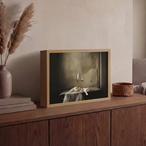 Strik - Beige - Witte - Wijn Light Box met batterij (Wandlamp) middel -sfeer2