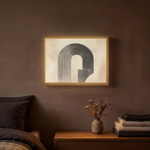 Boog - Strepen - Minimalistisch - Zwart Light Box met batterij (Wandlamp) middel -sfeer4