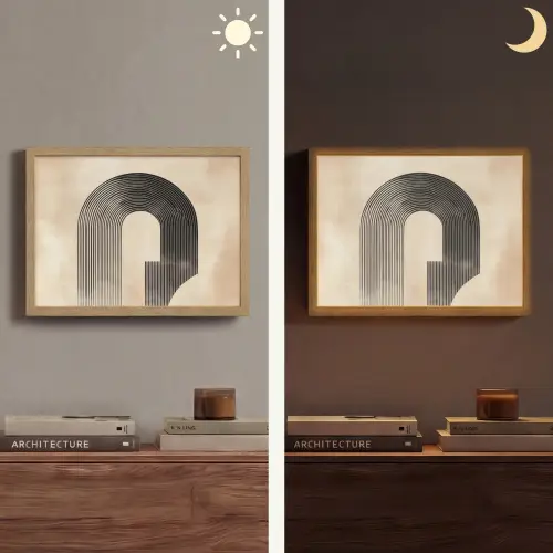 Boog - Strepen - Minimalistisch - Zwart Light Box met batterij (Wandlamp) middel -sfeer3