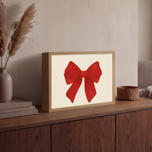 Strik - Symmetrisch - Rood - Lint Light Box met batterij (Wandlamp) middel -sfeer2