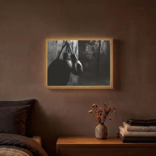 Bokshandschoenen - Muur - Duister - Zwart Light Box met batterij (Wandlamp) middel -sfeer4