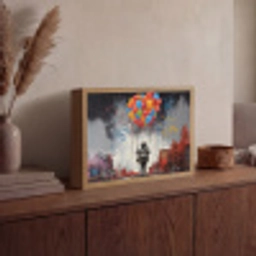 Jongen - Ballonnen - Gebouwen - Kunst Light Box met batterij (Wandlamp) middel -sfeer2