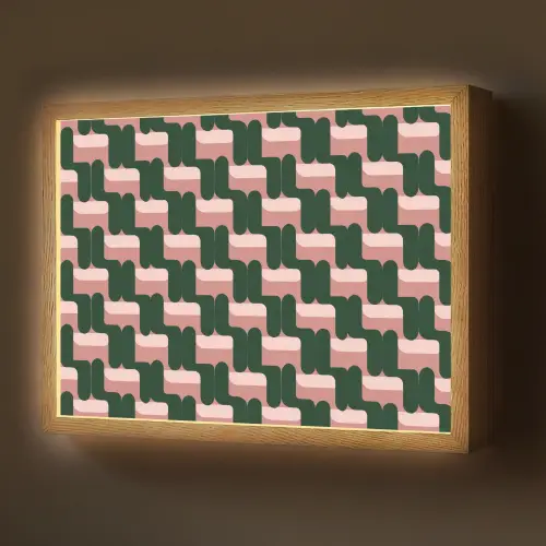 Vlechtpatroon - Groen - Roze - Geometrisch Light Box met batterij (Wandlamp) middel 907 -z3d_website