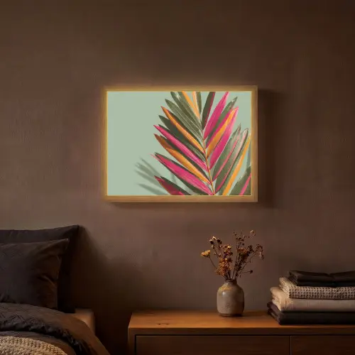 Tak - Bladeren - Kleurrijk - Schaduw Light Box met batterij (Wandlamp) middel -sfeer4
