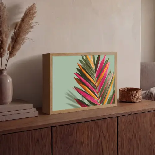 Tak - Bladeren - Kleurrijk - Schaduw Light Box met batterij (Wandlamp) middel -sfeer2