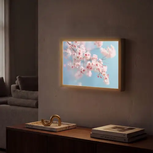 Takken - Bloesems - Roze Light Box met batterij (Wandlamp) middel -sfeer1