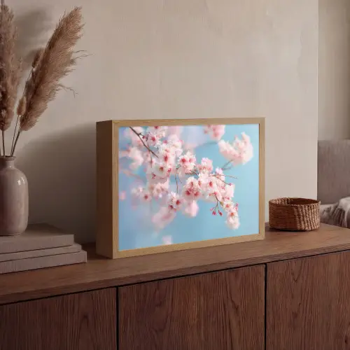 Takken - Bloesems - Roze Light Box met batterij (Wandlamp) middel -sfeer2
