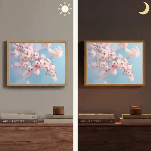 Takken - Bloesems - Roze Light Box met batterij (Wandlamp) middel -sfeer3