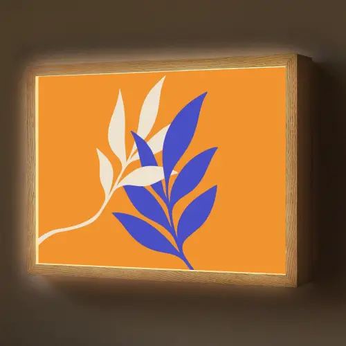 Takken - Bladeren - Minimalistisch - Blauw Light Box met batterij (Wandlamp) middel -z3d_website