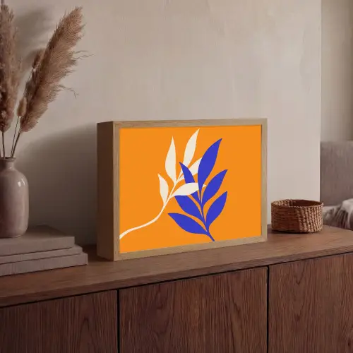 Takken - Bladeren - Minimalistisch - Blauw Light Box met batterij (Wandlamp) middel -sfeer2