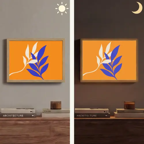 Takken - Bladeren - Minimalistisch - Blauw Light Box met batterij (Wandlamp) middel -sfeer3