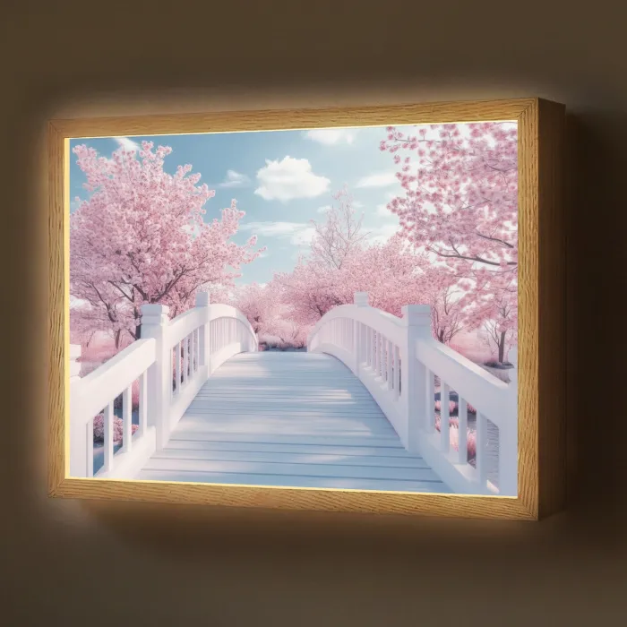 Brug - Kersenbomen - Wit Light Box met batterij (Wandlamp) middel -z3d_website