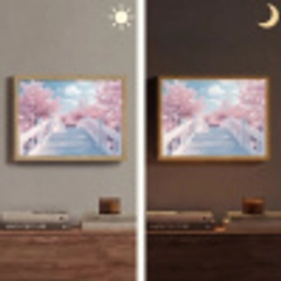 Brug - Kersenbomen - Wit Light Box met batterij (Wandlamp) middel -sfeer3