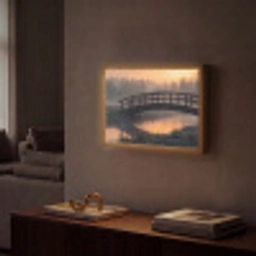 Brug - Mist - Bomen - Water Light Box met batterij (Wandlamp) middel -sfeer1