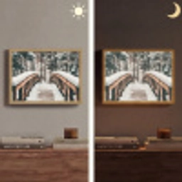 Brug - Winterlandschap - Bos - Natuur - Sneeuw Light Box met batterij (Wandlamp) middel -sfeer3