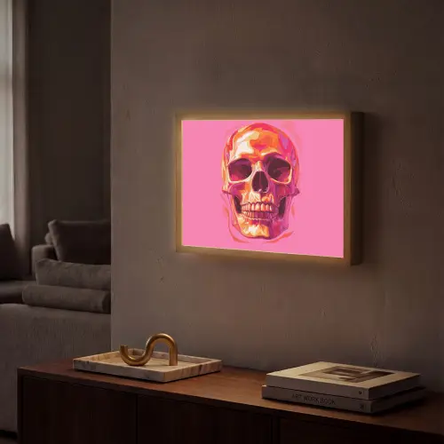 Felroze - Tanden - Schedel Light Box met batterij (Wandlamp) middel -sfeer1