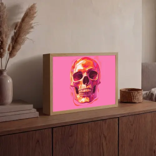 Felroze - Tanden - Schedel Light Box met batterij (Wandlamp) middel -sfeer2