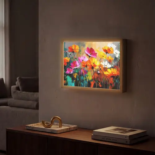 Felgekleurd - Bloemblaadjes - Abstract Light Box met batterij (Wandlamp) middel -sfeer1