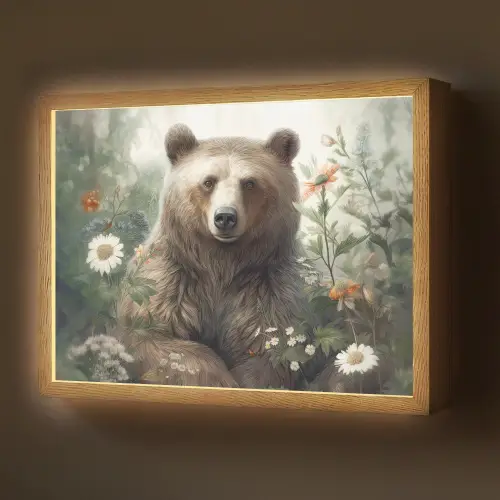 Bruine beer - Wilde dieren - Bloemen - Planten Light Box met batterij (Wandlamp) middel -z3d_website