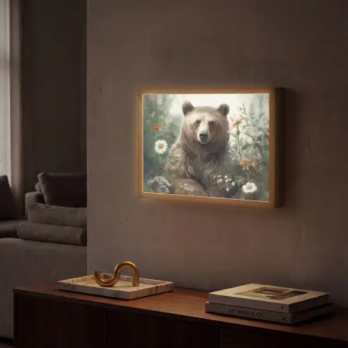Bruine beer - Wilde dieren - Bloemen - Planten Light Box met batterij (Wandlamp) middel -sfeer1