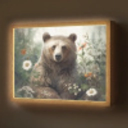 Bruine beer - Wilde dieren - Bloemen - Planten Light Box met batterij (Wandlamp) middel -z3d_website