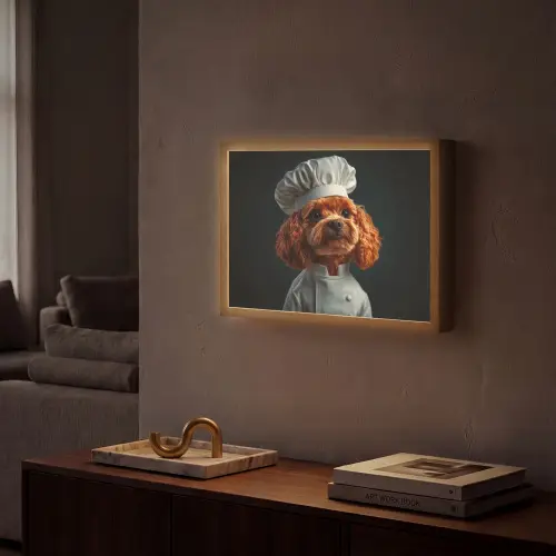 Bruin - Kok - Hondje Light Box met batterij (Wandlamp) middel -sfeer1