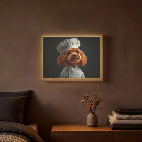 Bruin - Kok - Hondje Light Box met batterij (Wandlamp) middel -sfeer4