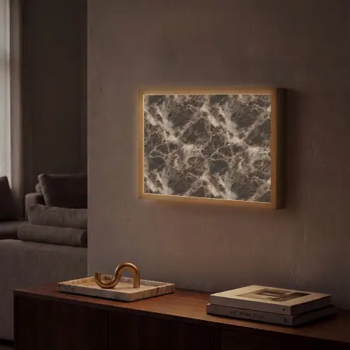Bruin - Goud - Marmer Light Box met batterij (Wandlamp) middel 907 -sfeer1