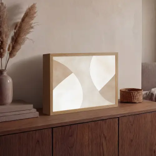 Bruin - Japandi - Abstract Light Box met batterij (Wandlamp) middel -sfeer2