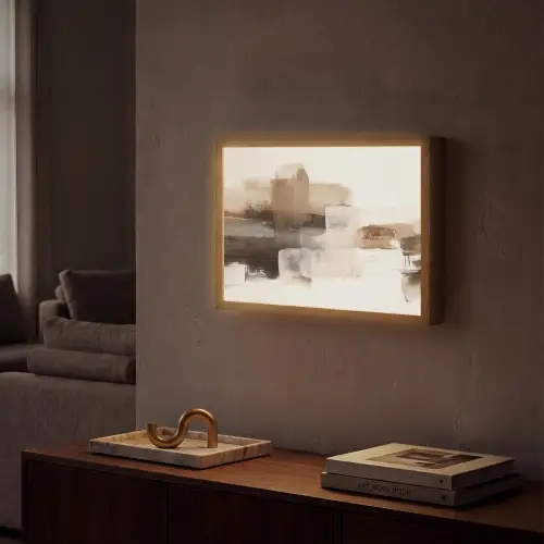 Penseelstreken - Abstract landschap - Rust Light Box met batterij (Wandlamp) middel -sfeer1
