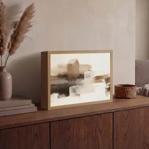Penseelstreken - Abstract landschap - Rust Light Box met batterij (Wandlamp) middel -sfeer2