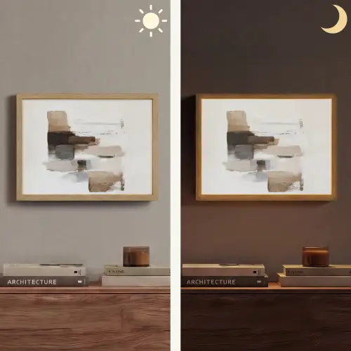 Penseelstreken - Balans - Beige - Bruin Light Box met batterij (Wandlamp) middel -sfeer3
