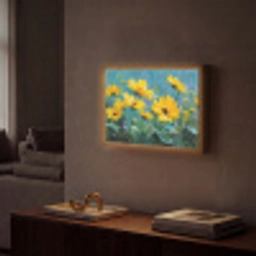 Penseelstreken - Bloemen - Felgeel - Abstract Light Box met batterij (Wandlamp) middel -sfeer1