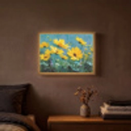 Penseelstreken - Bloemen - Felgeel - Abstract Light Box met batterij (Wandlamp) middel -sfeer4