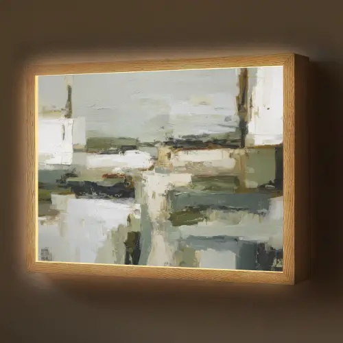 Penseelstreken - Groen - Abstract - Japandi Light Box met batterij (Wandlamp) middel -z3d_website