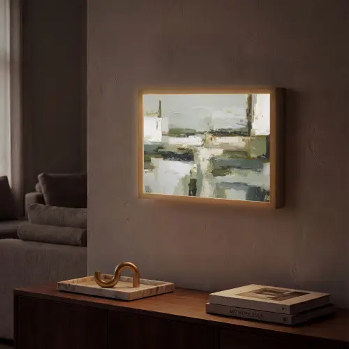 Penseelstreken - Groen - Abstract - Japandi Light Box met batterij (Wandlamp) middel -sfeer1