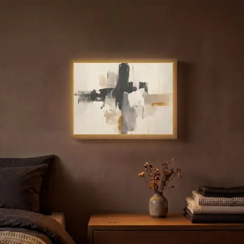 Penseelstreken - Ruw - Abstract - Beige Light Box met batterij (Wandlamp) middel -sfeer4