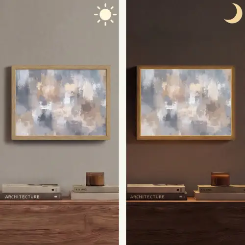 Penseelstreken - Schilderij - Beige Light Box met batterij (Wandlamp) middel -sfeer3