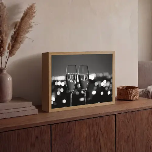 Bubbels - Proosten - Champagneglazen - Stadslichten Light Box met batterij (Wandlamp) middel -sfeer2