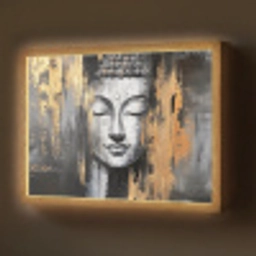 Boedhha - Penseelstreken - Goud - Abstract Light Box met batterij (Wandlamp) middel -z3d_website
