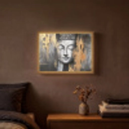Boedhha - Penseelstreken - Goud - Abstract Light Box met batterij (Wandlamp) middel -sfeer4