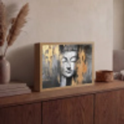 Boedhha - Penseelstreken - Goud - Abstract Light Box met batterij (Wandlamp) middel -sfeer2