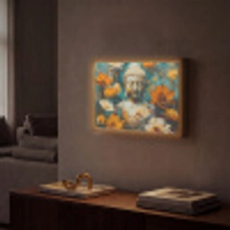 Buddha - Bloemen - Kleurrijk - Modern Light Box met batterij (Wandlamp) middel -sfeer1