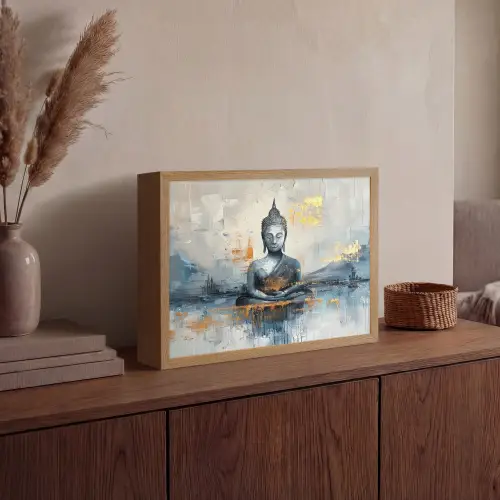 Buddha - Goud - Abstract - Modern Light Box met batterij (Wandlamp) middel -sfeer2