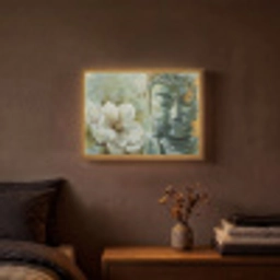 Boeddha - Groen - Lotusbloem - Wit Light Box met batterij (Wandlamp) middel -sfeer4