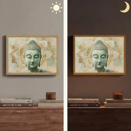 Buddha - Mandala - Modern - Spiritualiteit Light Box met batterij (Wandlamp) middel -sfeer3